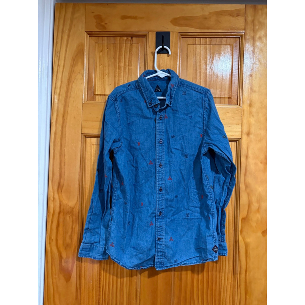 Scotch & Soda Kids Denim Shirt Embroidered Bicycle Button Down Size 10